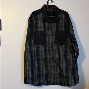 Sean John Gray Black Plaid Long Sleeve Button Down Shirt size 2XL